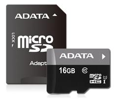 ADATA paměťová karta 16GB Premier micro SDHC UHS-I CL10 A1 (čtení/zápis: 85/10MB/s) + SD adaptér
