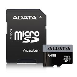 ADATA paměťová karta 64GB Premier Pro micro SDXC UHS-I U3 V30S (čtení/zápis: 95/50MB/s) + SD adaptér