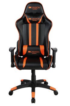 CANYON herní židle Fobos, PU kůže, kovový rám, 90-165 °,2D opěrka, plynový zdvih, černo-oranžová - mírně poškozený obal