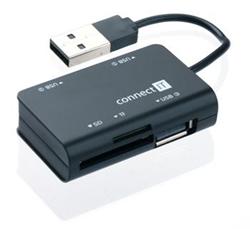 CONNECT IT COMBO USB hub 3 porty + čtečka SD / micro SD BOOK černé