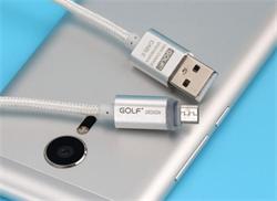 GOLF - USB kabel LED microUSB - GC-12i - stříbrný
