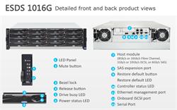 INFORTREND (ESDS 1016G) 3U, 4x 1G iSCSI+ 1x Host Board, 1x6G SAS exp.,16xHDD bay, Single Controller, 1x2GB, 2x PWS
