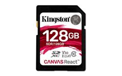 Kingston paměťová karta 128GB Canvas React SDXC UHS-I V30 (čtení/zápis: 100/80MB/s)