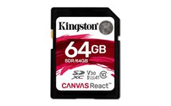 Kingston paměťová karta 64GB Canvas React SDXC UHS-I V30 (čtení/zápis: 100/80MB/s)
