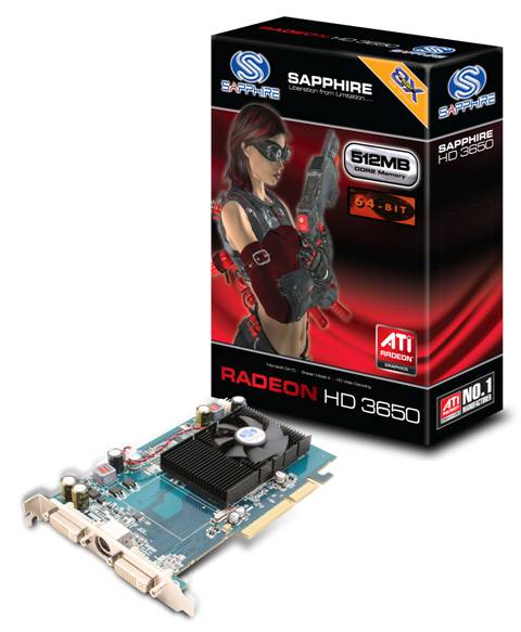 Sapphire HD3650 AGP 512MB DDR2 725/800MHz 2xDVI/TVO SingleSlot Fan