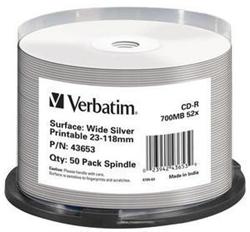 Verbatim CD-R, 700MB, 52x WIDE SILVER INKJET Printable No ID 50ks v cake obale