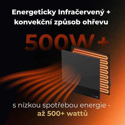 AENO GH12s Quadro Chytré Topení, infrared + konvekce, tvrzené sklo, 500W, 50x50cm, Černá