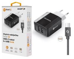 ALIGATOR Chytrá síťová nabíječka 3.4A, 2xUSB, smart IC, černá, USB-C kabel 2A