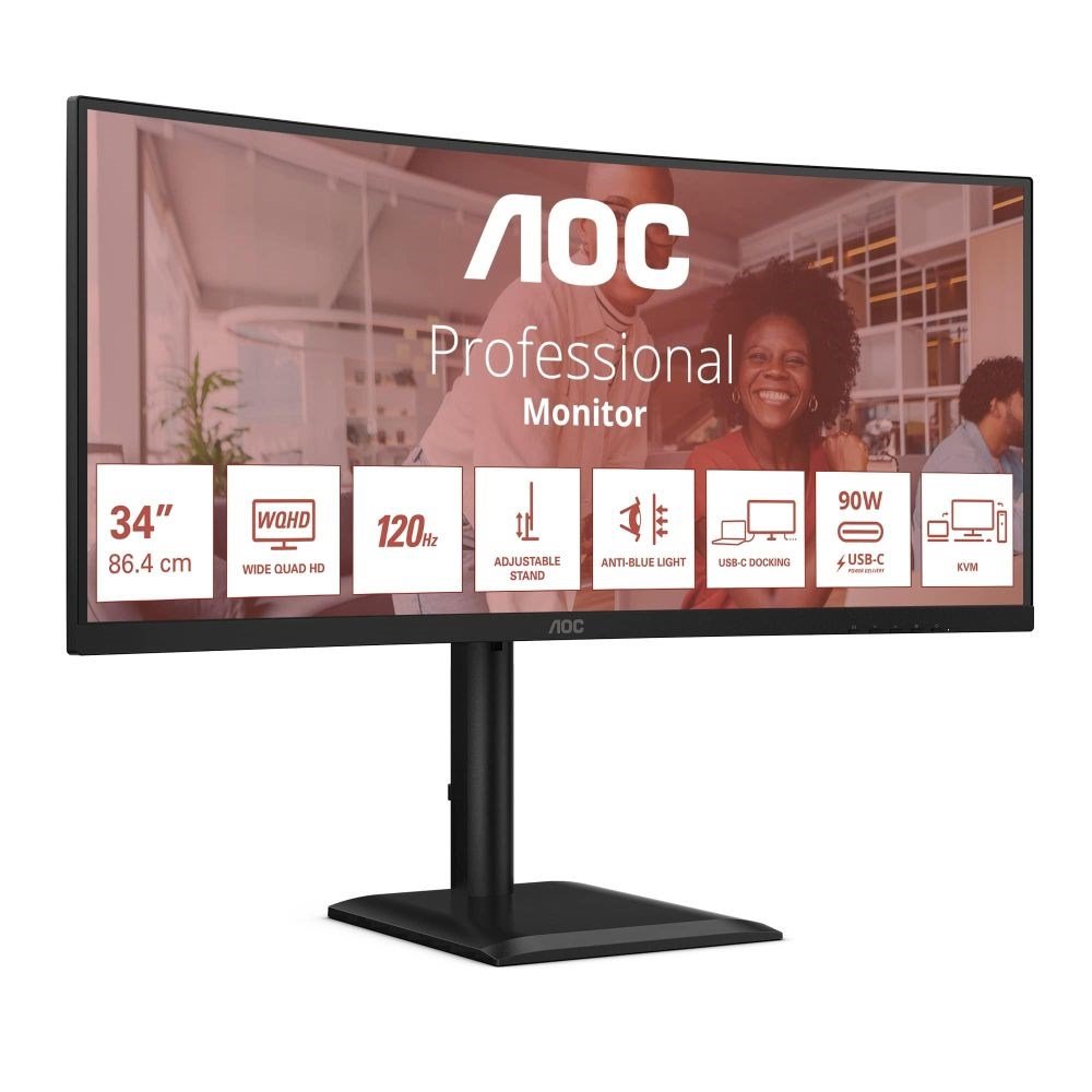 AOC Monitor CU34E4CV, 34", VA, 3440x1440, 21:9, 350cd, 3500:1, 4ms, DP, HDMI, 120Hz, USB Hub, RJ45, repro