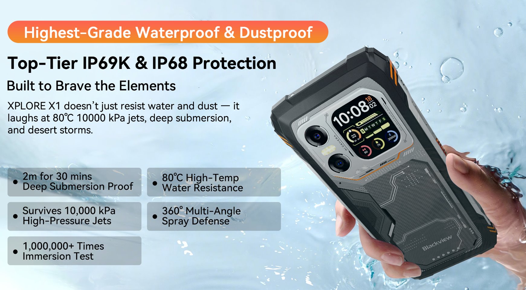 BLACKVIEW Rugged XPLORE 1X 5G Rugged 6.78",FHD 2460x1080,12+256GB,Octa-core 2.4Ghz,50+64MP+20MP,Night,20000mAh,Andr 15