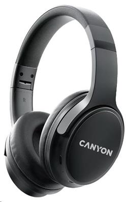 CANYON bezdrátová sluchátka OnRiff 4, BT 5.3, USB-C, baterie 500 mAh, mic., 40mm měniče, černé