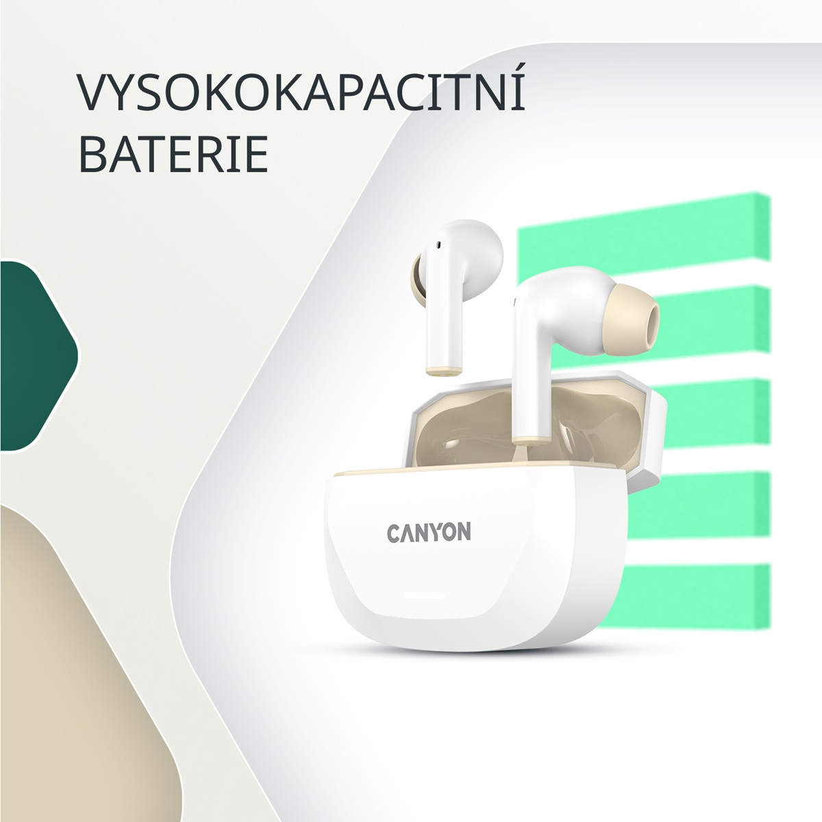 CANYON headset HEXAGON 7 TWS ANC+ENC Wireless Charge White Beige