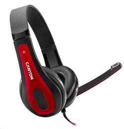 CANYON headset HSC-1, lehký, 3,5 mm jack TRRS, černo-červená