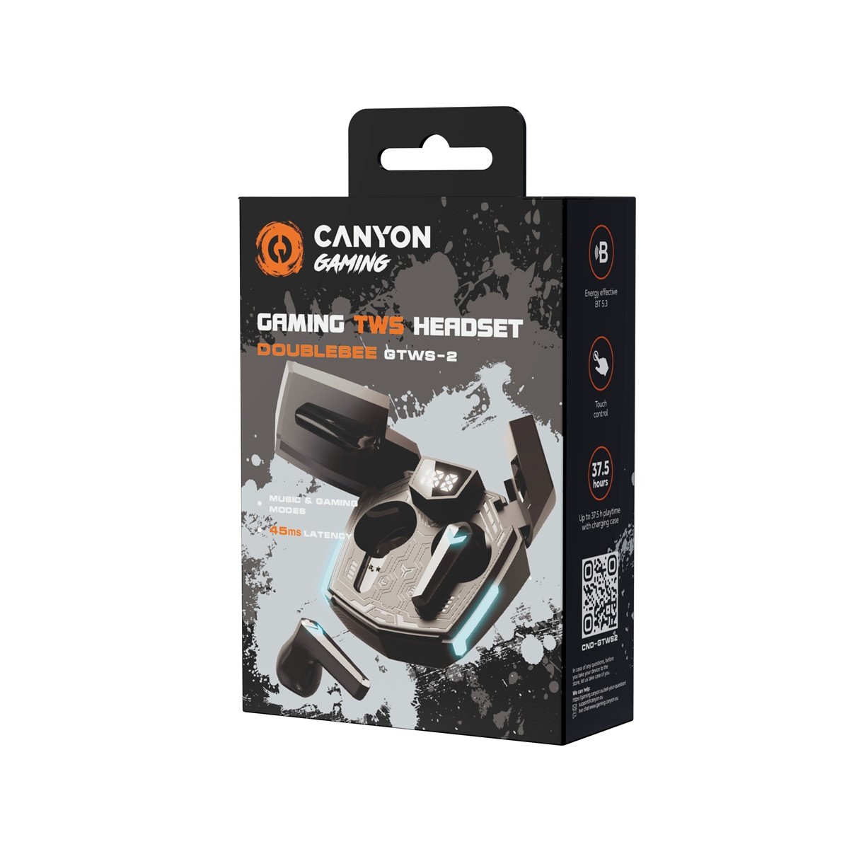 CANYON herní TWS Doublebee GTWS-2, BT sluchátka s mikrofonem, černá