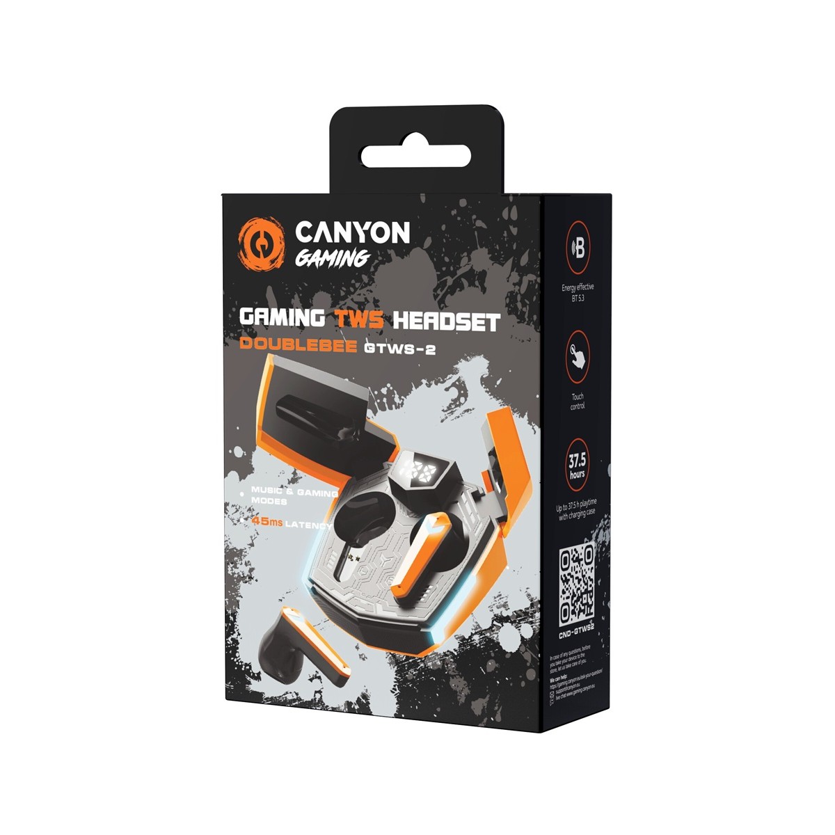 CANYON herní TWS Doublebee GTWS-2, BT sluchátka s mikrofonem, oranžová
