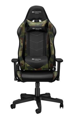 CANYON Herní židle ARGAMA, PU kůže, kovový rám, 90-165 °, 3D opěrka, plynový zdvih třídy 4, military