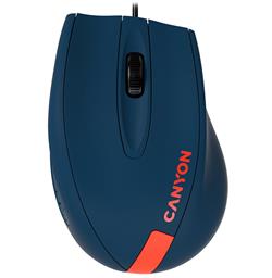 CANYON myš drátová M-11, 3 tlacítka, 1000dpi, pogumovaný povrch, modrá - cervené logo