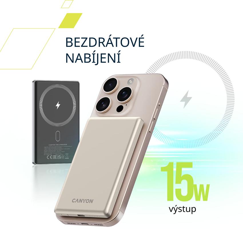 CANYON Power bank PB-505 slim Magsafe 5000 mAh PD20W Dark Grey