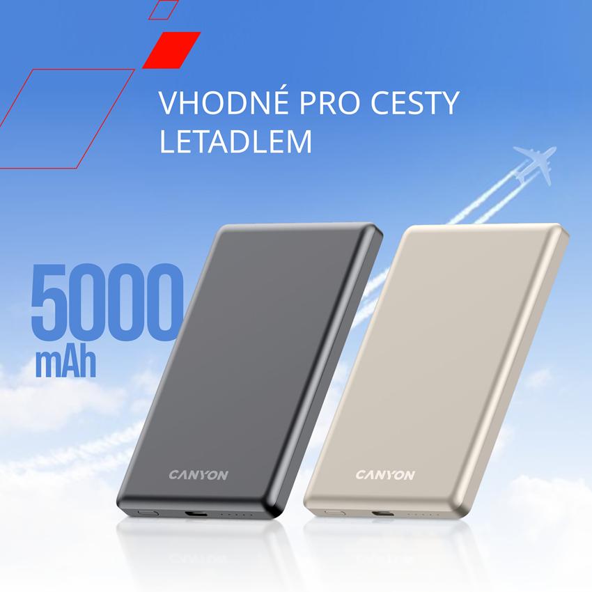 CANYON Power bank PB-505 slim Magsafe 5000 mAh PD20W Dark Grey