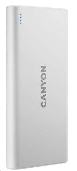 CANYON powerbanka PB-108W,10000mAh Li-pol,Input 5V (MicroUSB/Lightning - Apple),Output 5V (2xUSB-A),bílá