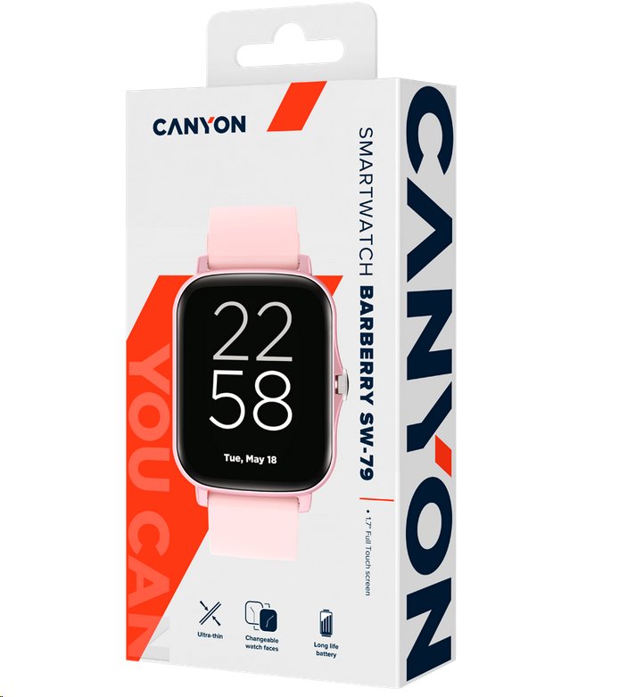 CANYON smart hodinky Barberry SW-79 PINK, 1,7" TFT displej, multi-sport, IP67, Android/iOS