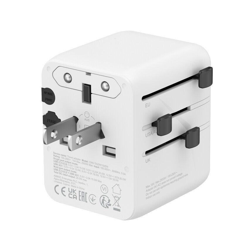 CANYON Travel Adapter OnTour 20 EU/UK/US/AUS 20W White