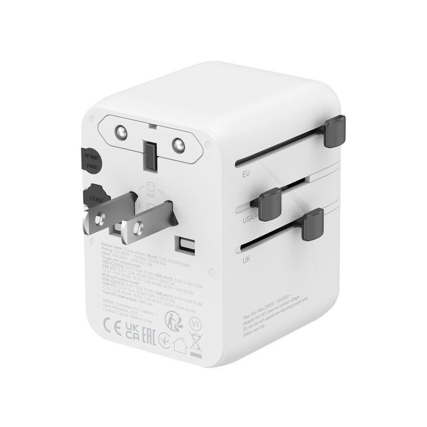 CANYON Travel Adapter OnTour 20 EU/UK/US/AUS 70W White
