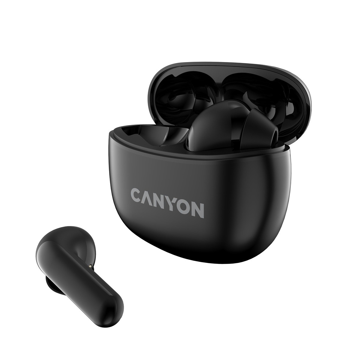 CANYON TWS-5 BT sluchátka s mikrofonem, BT V5.3 JL 6983D4, pouzdro 500mAh+40mAh až 38h, černá
