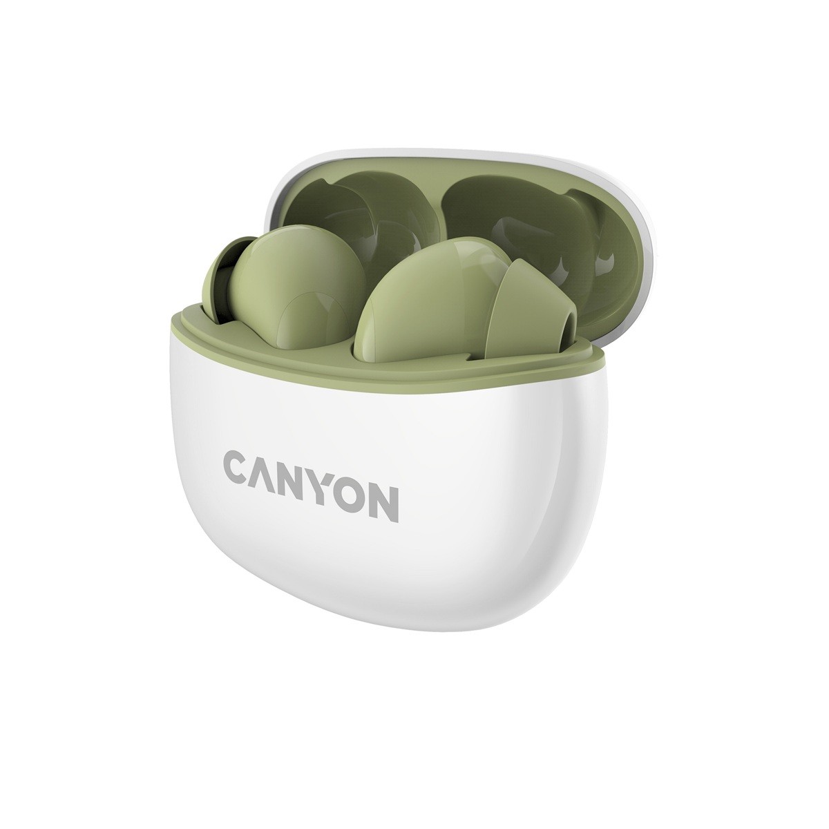CANYON TWS-5 BT sluchátka s mikrofonem, BT V5.3 JL 6983D4, pouzdro 500mAh+40mAh až 38h, olivová