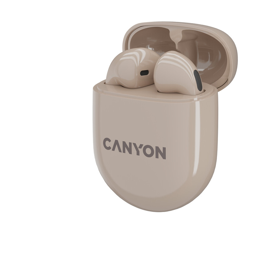 CANYON TWS-6 BT sluchátka s mikrofonem, BT V5.3 JL 6976D4, pouzdro 400mAh+30mAh až 21h, béžová