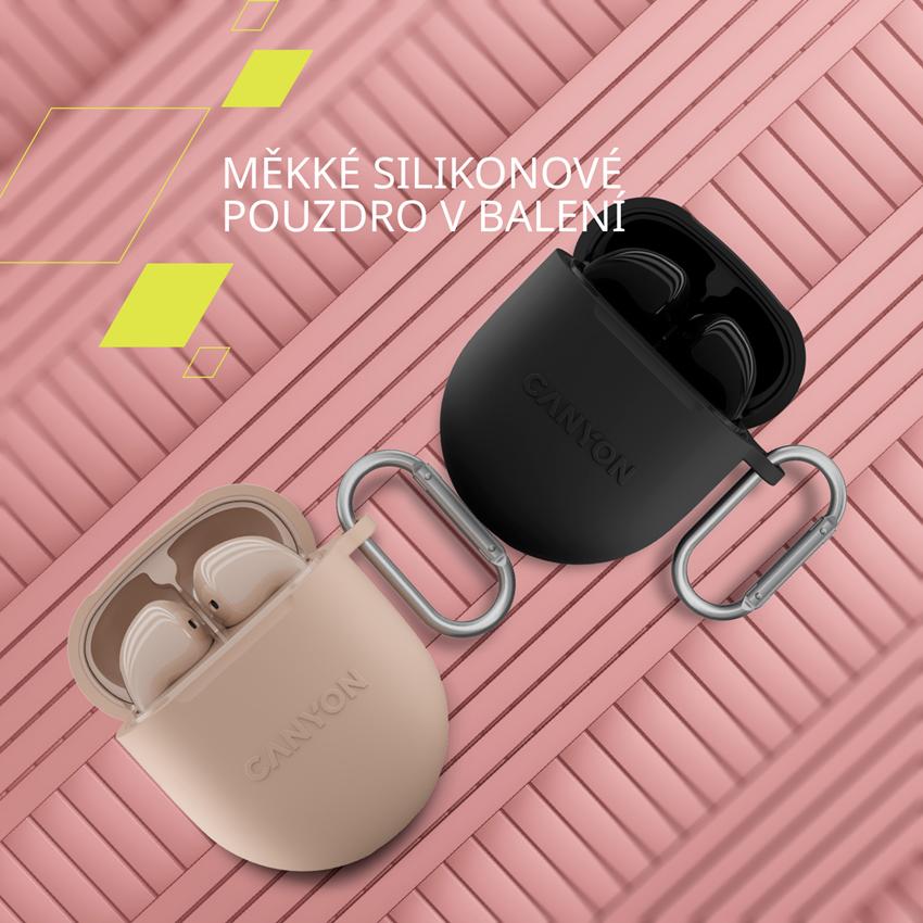 CANYON TWS-6 BT sluchátka s mikrofonem, BT V5.3 JL 6976D4, pouzdro 400mAh+30mAh až 21h, béžová