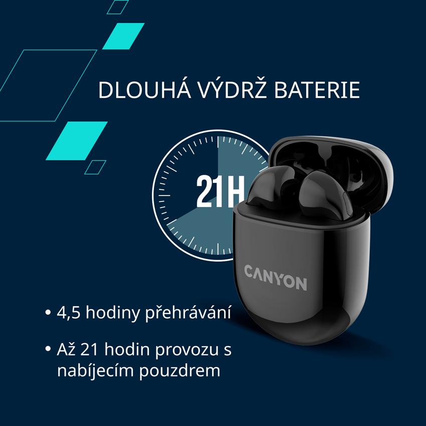 CANYON TWS-6 BT sluchátka s mikrofonem, BT V5.3 JL 6976D4, pouzdro 400mAh+30mAh až 21h, béžová