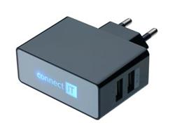 CONNECT IT nabíjecí adaptér POWER CHARGER 2x USB port 2.1 A/1 A černý