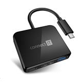 CONNECT IT USB-C hub, 3v1 (USB-C,USB-A,HDMI), externí, ČERNÝ