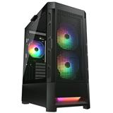 COUGAR PC skříň AIRFACE RGB Black Mid Tower Mesh Front Panel 2 x 140mm ARGB Fans 1x 120mm ARGB Fan TG Le