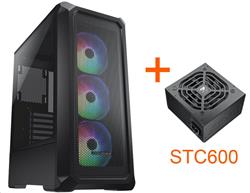 COUGAR PC skříň ARCHON 2 Mesh RGB Black Mid Tower Mesh Front Panel 3 x ARGB Fans 3mm TG Left Panel + COUGAR PSU STC600