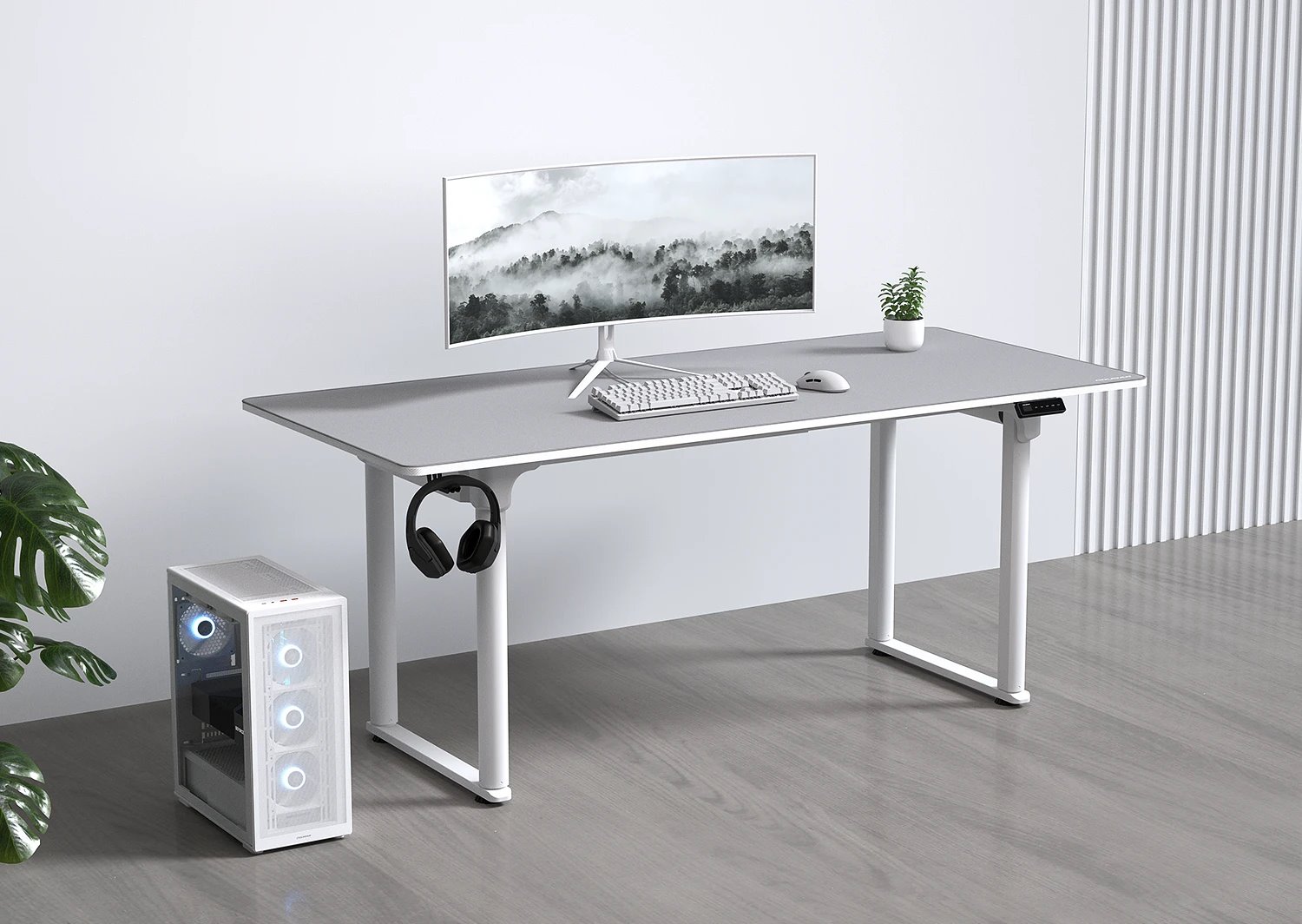 COUGAR stůl E-GRAV 160 WHITE elictric 1600 x 750 x 15 mm, 730~1180mm Silent Dual Motor Drive