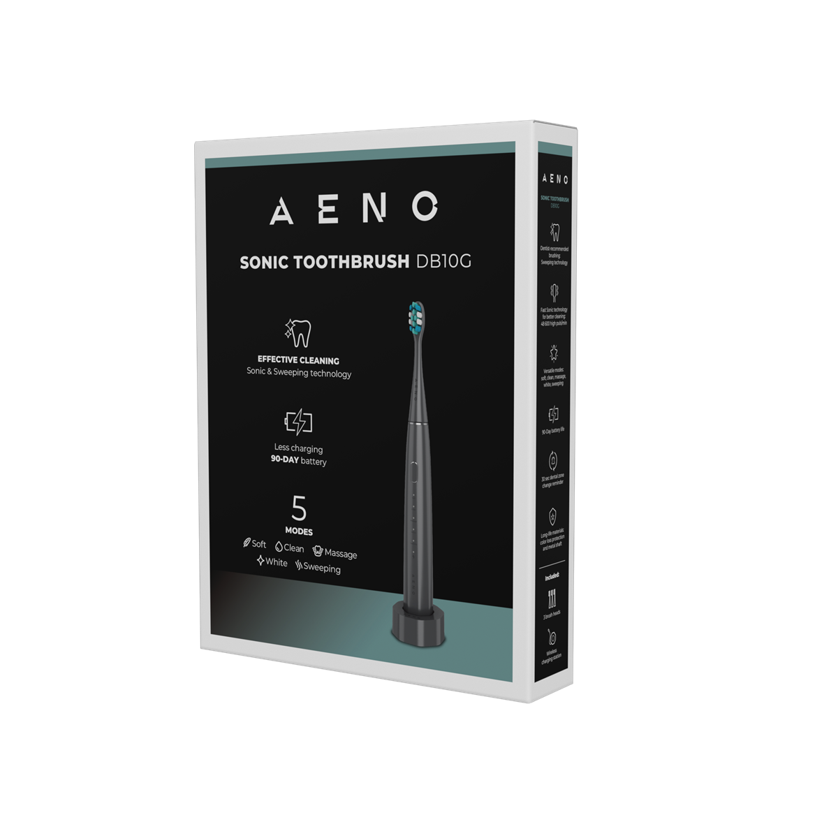 AENO Elektrický kartáček DB10G - 48600 RMP, 5 módů, 1400mAh, 3 hlavice, Šedá