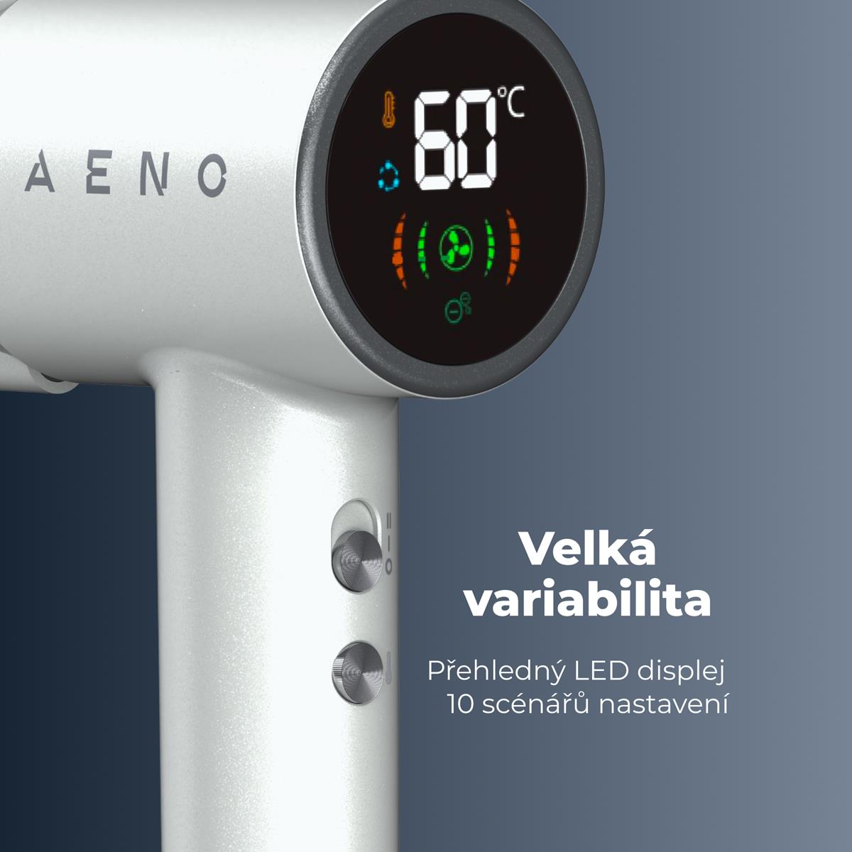 AENO Fén na vlasy HD4 - vysokorychlostní fén, technologie Dynamic Heat, Ionizace, LCD displej