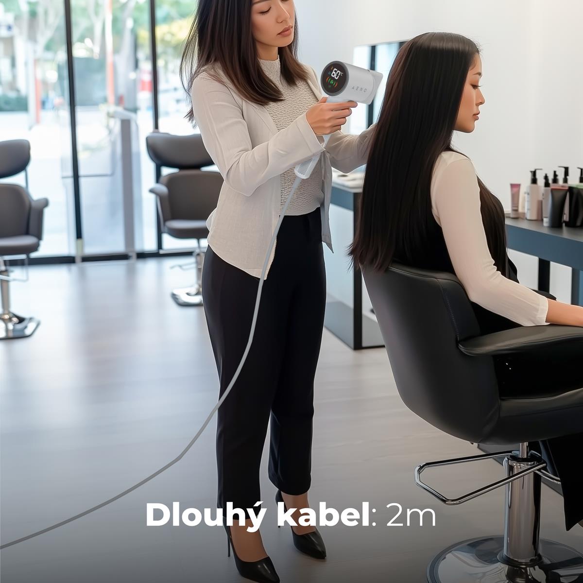 AENO Fén na vlasy HD4 - vysokorychlostní fén, technologie Dynamic Heat, Ionizace, LCD displej