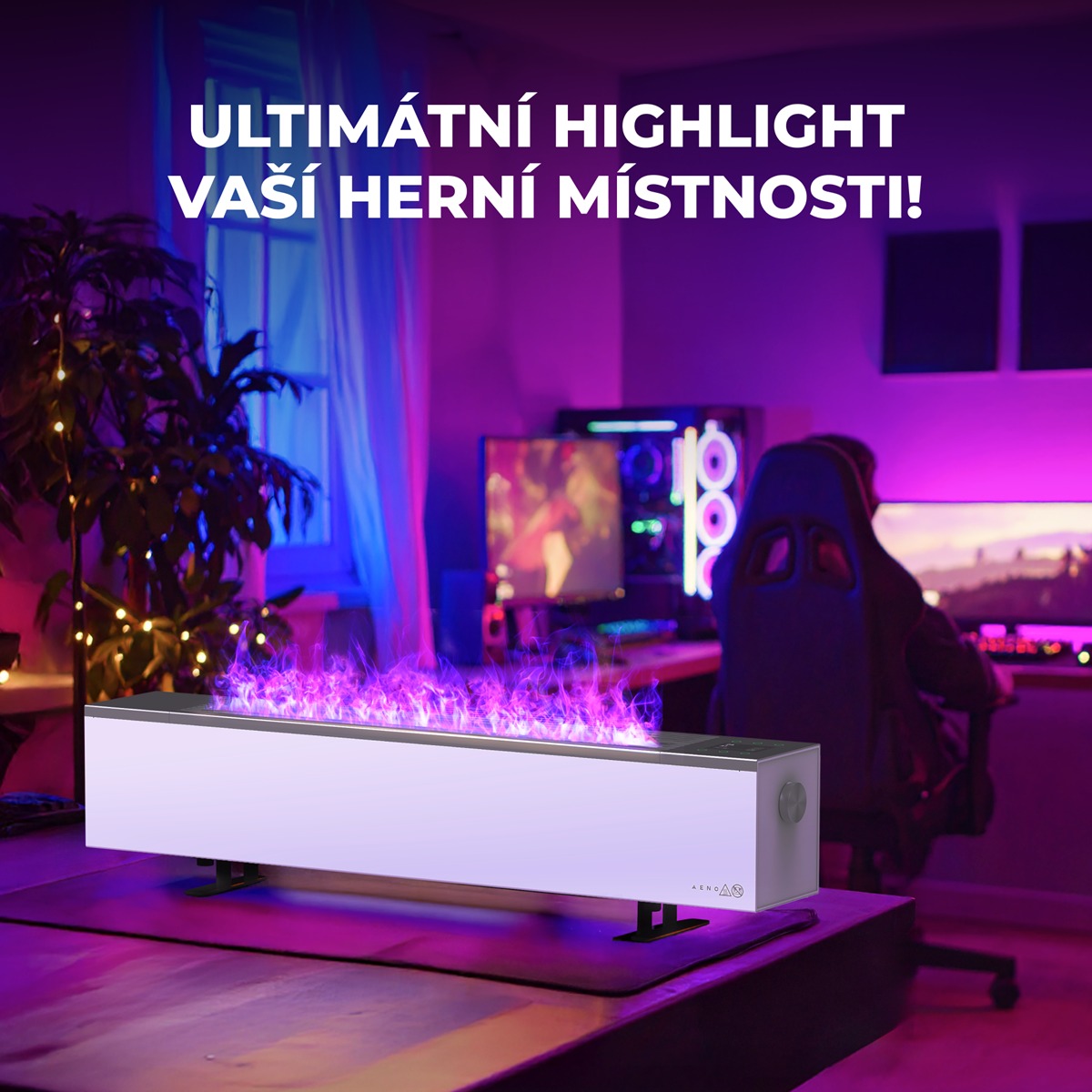 AENO FH1S Chytré Topení,konvekce + efekt plamene, 2000W, Bílá