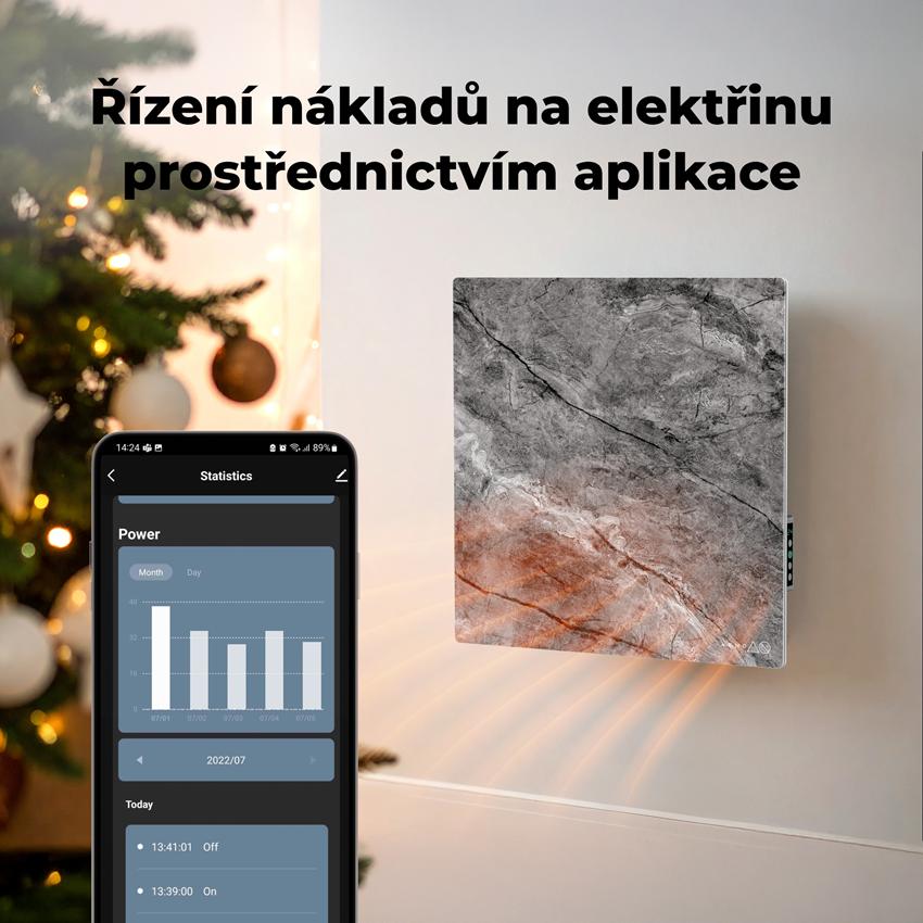 AENO GH13s Quadro Chytré Topení, infrared + konvekce, tvrzené sklo, 500W, 50x50cm, Antique marble - LIMITOVANÁ EDICE
