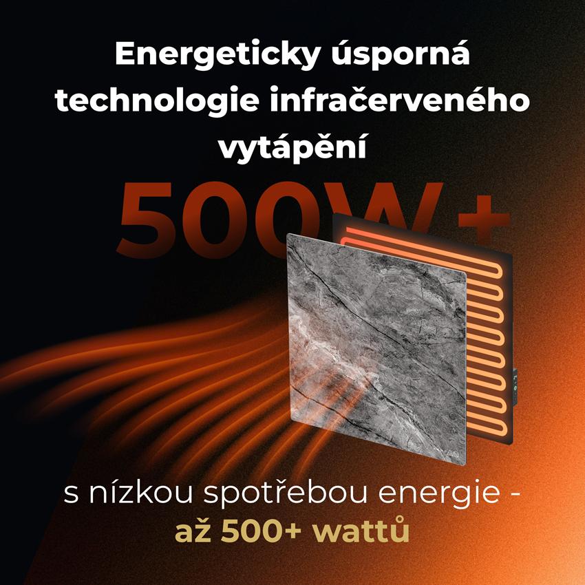 AENO GH13s Quadro Chytré Topení, infrared + konvekce, tvrzené sklo, 500W, 50x50cm, Antique marble - LIMITOVANÁ EDICE