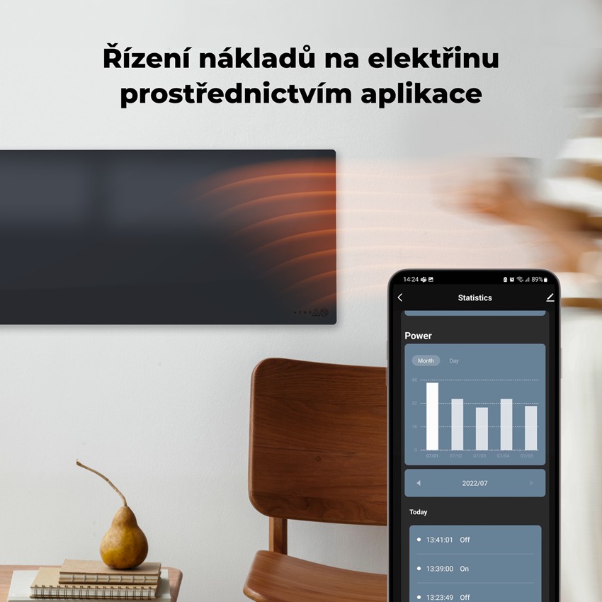 AENO GH2s Chytré Topení, infrared + konvekce, tvrzené sklo, 700W, Černá