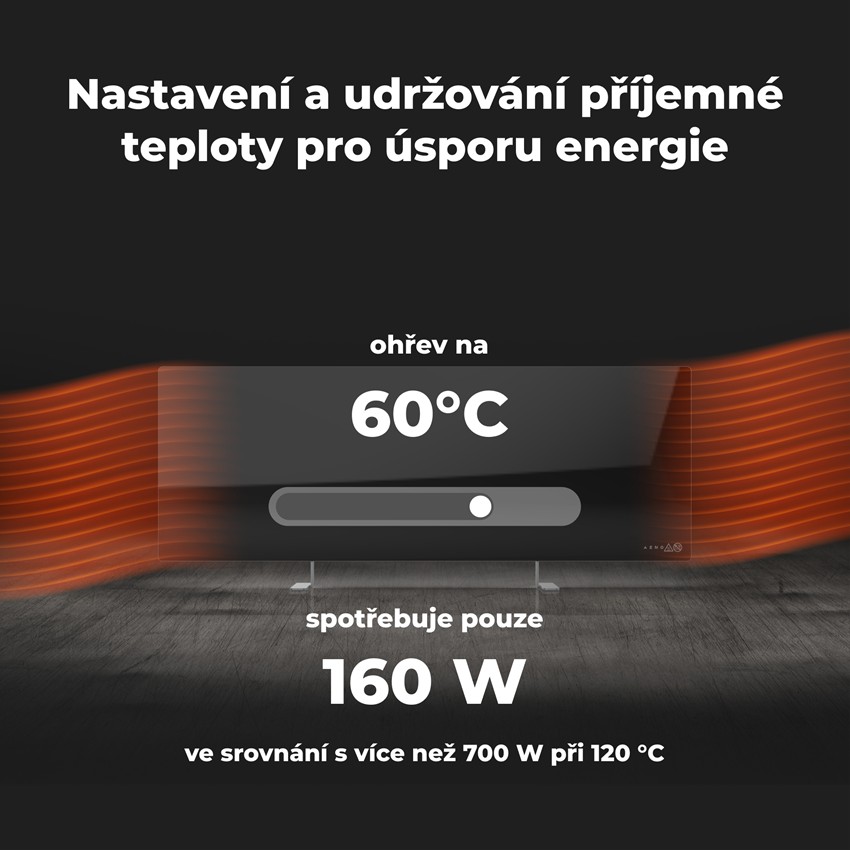 AENO GH2s Chytré Topení, infrared + konvekce, tvrzené sklo, 700W, Černá