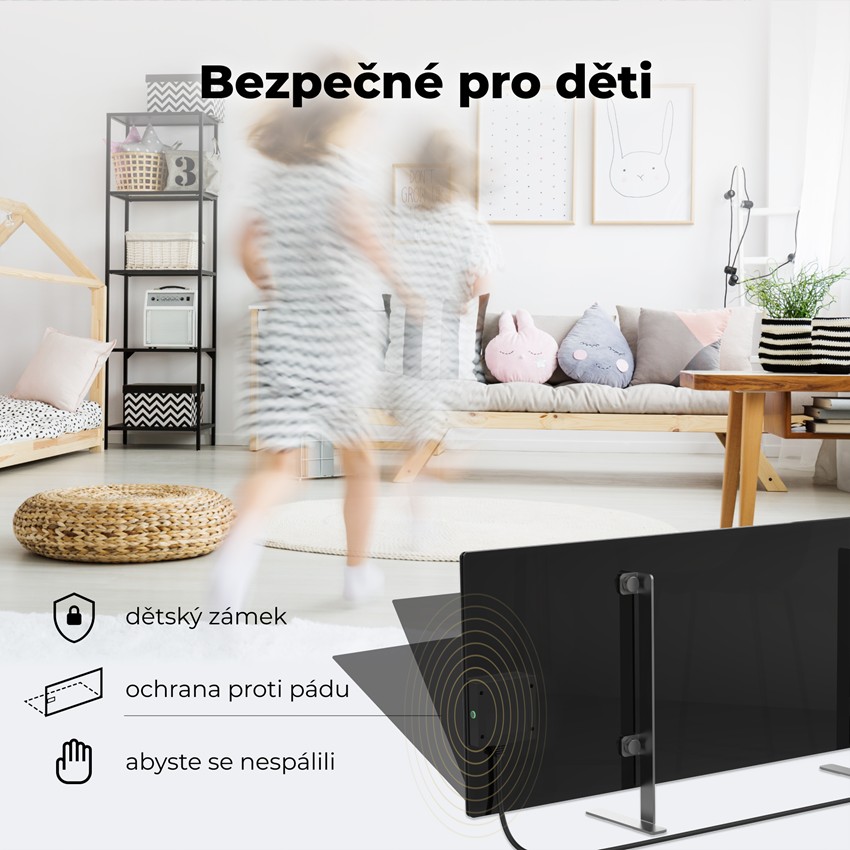 AENO GH2s Chytré Topení, infrared + konvekce, tvrzené sklo, 700W, Černá