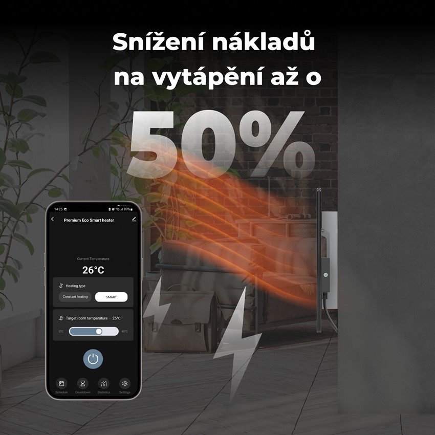 AENO GH2s Chytré Topení, infrared + konvekce, tvrzené sklo, 700W, Černá