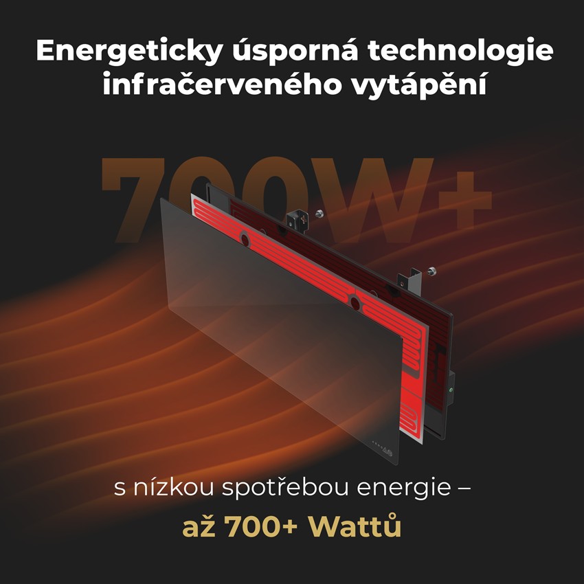 AENO GH2s Chytré Topení, infrared + konvekce, tvrzené sklo, 700W, Černá