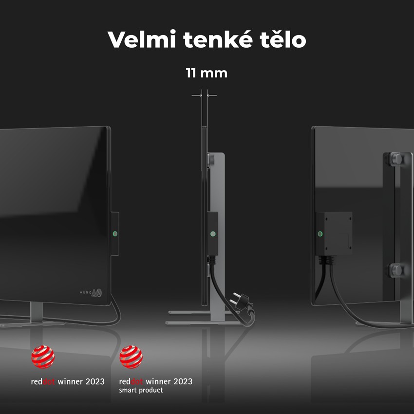 AENO GH2s Chytré Topení, infrared + konvekce, tvrzené sklo, 700W, Černá