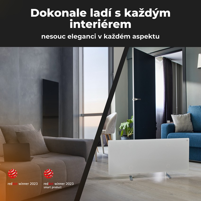 AENO GH2s Chytré Topení, infrared + konvekce, tvrzené sklo, 700W, Černá